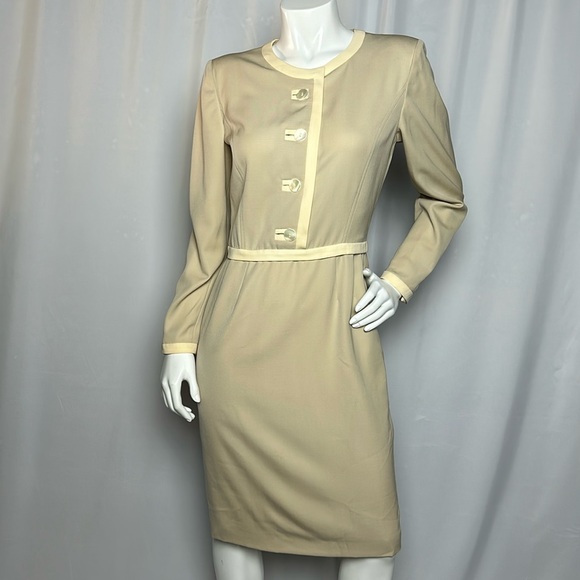 Valentino Vintage Cream & Taupe Dress Sz 6 - Picture 1 of 9
